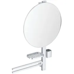 Ideal Standard Alu+ Beauty Bar Accessoires-Kombination L800 mit Spiegel Ø 50 cm, Kosmetikspiegel, silver