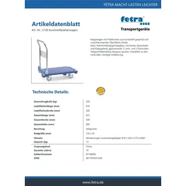 FETRA Kunststoffplattenwagen 200 kg