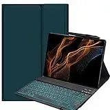 YHFZR Tastatur Hülle für Samsung Galaxy Tab S8 Ultra, [Deutsches QWERTZ] Slim Hülle mit 7 Farben Beleuchtung Kabellose Tastatur mit Schützhülle für Samsung Tab S8 Ultra 14,6'' X900/X906, Grün