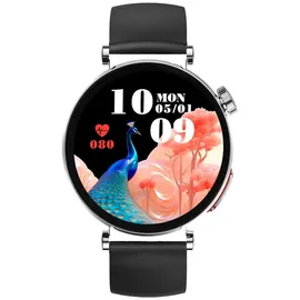 knauermann Neo 2 Rund 40 mm Silber Silikonarmband Schwarz
