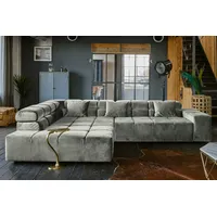 KAWOLA Sofa NEVADA Ecksofa Velvet silber Recamiere links mit motorischem Sitzvorzug