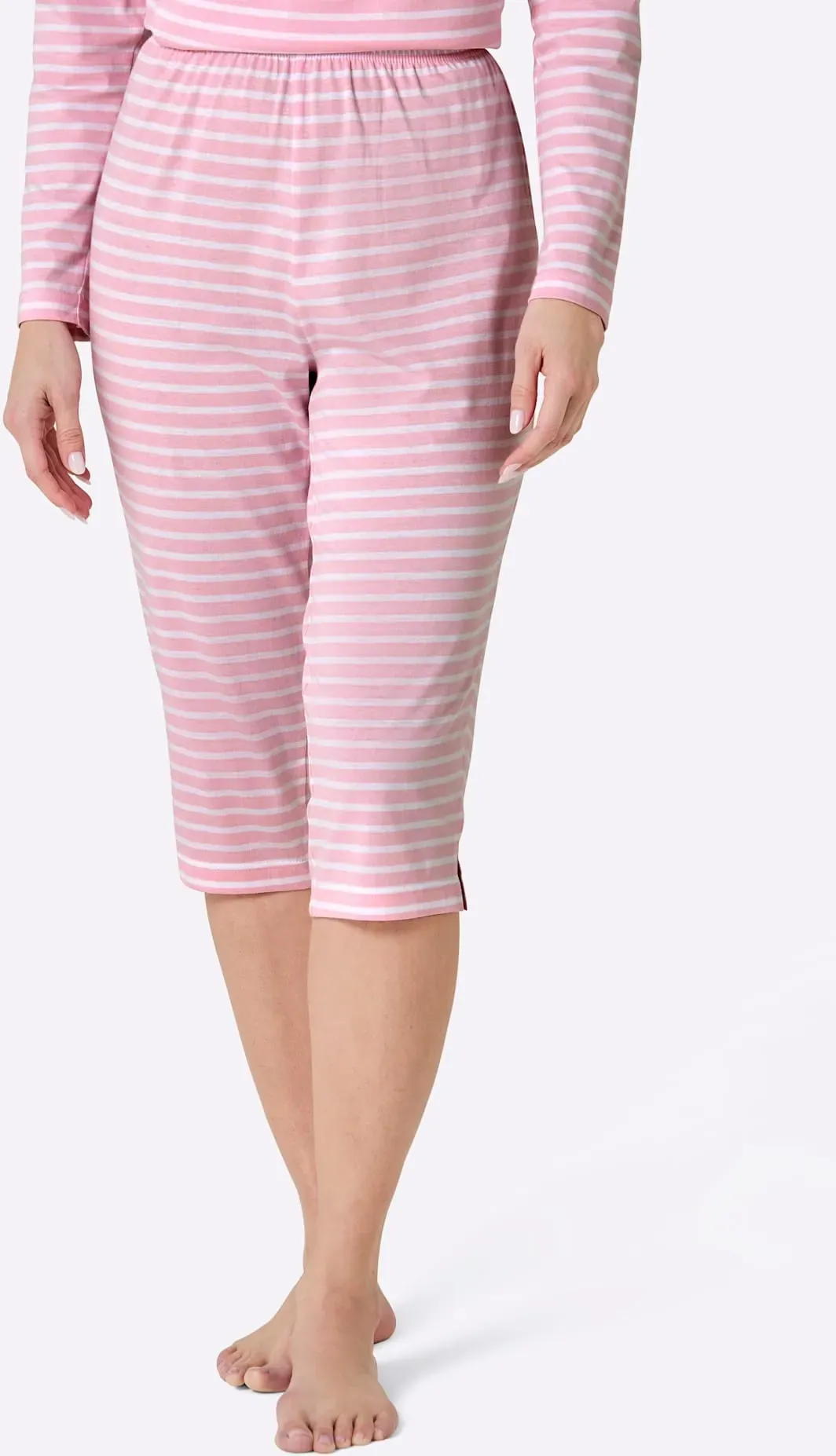 Caprihose WÄSCHEPUR, Damen, Gr. 52/54, Normalgrößen, rosé, weiß, geringelt, 100% Baumwolle, gemustert, gestreift, Hosen Caprihose