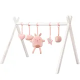 roba Baby Spielbogen Holz - Baby Gym & Montessorie Spielzeug mit Anhänger roba Style Activity Center & Spieltrapez ab 3 Monaten Rosa