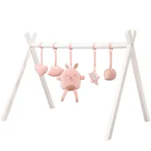 roba Baby Spielbogen Holz - Baby Gym & Montessorie Spielzeug mit Anhänger roba Style Activity Center & Spieltrapez ab 3 Monaten Rosa