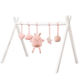 roba Baby Spielbogen Holz - Baby Gym & Montessorie Spielzeug mit Anhänger roba Style Activity Center & Spieltrapez ab 3 Monaten Rosa