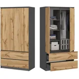 home collective Kleiderschrank 90 x 50 x 180 cm Anthrazit/Eiche