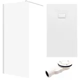 bad land SET Duschwanne VIDAR 90x160 Rechteck Weiß + Walk-In Dusche KETIL Chrom 140x195 Transparentes Glas