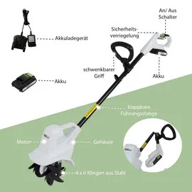 Trutzholm Akku Bodenhacke 20V/2.0Ah mit Akku und Ladegerät 19 cm Arbeitsbreite 24 Klingen