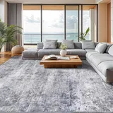 DEITAS Modernem Abstrakte Teppich Wohnzimmer 160x230cm, Ultraweicher Kunstwolle Kurzflor Carpet, Waschbar rutschfest Teppich für Schlafzimmer und Esszimmer, Büro, Graublau