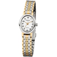 Regent Quarzuhr Regent Damen-Armbanduhr silber gold Analog, Damen Armbanduhr oval, klein (ca. 20x24mm), Edelstahl, ionenplattiert silberfarben