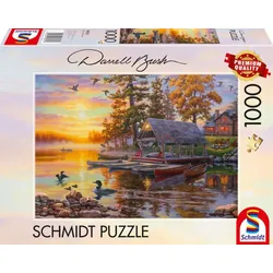 Schmidt Spiele - Erwachsenenpuzzle -Darrel Bush: Bootshaus mit Kanus, 1.000 Teile Puzzle