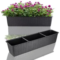 BigDean Blumenkasten 2x Blumenkasten mit Untersetzer 70 cm Rattan-Optik Balkonkasten schwarz 70 cm x 15 cm x 12 cm