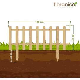 Floranica 4 Stk. Zierzaun aus Holz 100 x 40 cm Natur imprägniert Steckzaun als Beeteinfassung Rasenkante Tierzaun Bauernzaun - Braun/Grau/Weiß/Grün