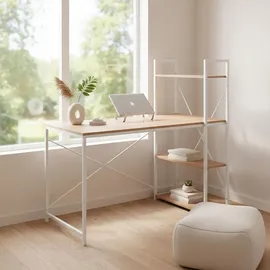 hjh living Schreibtisch Easy Up3 inkl. Regal weiß/eiche