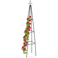 Relaxdays Rankhilfe Obelisk, 204 cm hoch, Ranksäule für Kletterpflanzen, aus Metall, freistehend, Rosenturm, schwarz