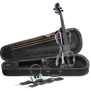 Stagg E-Violine 4/4 E-Violin Set mit schwarzer E-Violine, Softcase und Kopfhörer
