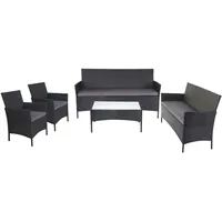 Mendler 3-2-1-1 Poly-Rattan Garten-Garnitur Halden, Lounge-Set Sitzgruppe Sofa ~ anthrazit, Kissen anthrazit