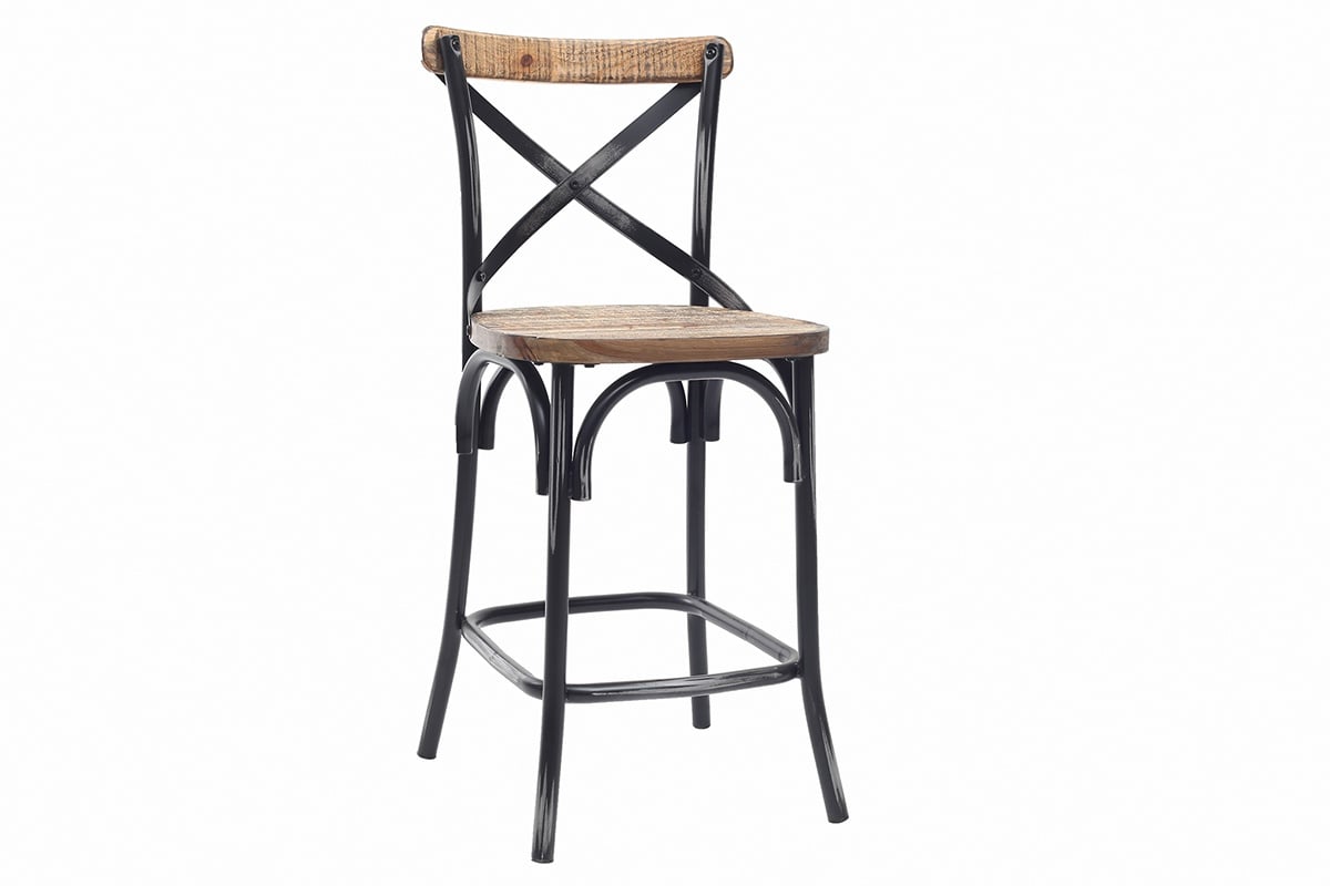 Tabouret de bar industriel en bois et métal vieilli noir 65 cm JAKE