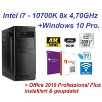Büro komplett PC Office Intel i7 10700K 8x 4,70GHz 64GB DDR4 1000GB SSD Windows