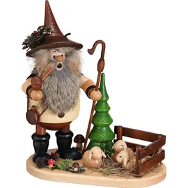 Drechselwerkstatt Uhlig Räuchermännchen Waldwichtel Schäfer auf ovalem Brett - 26 cm