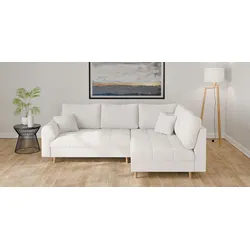Ecksofa HOME AFFAIRE "CHARRE incl. 3 Zierkissen", weiß, B:231cm H:81cm T:161cm, 100% Polyester, Sofas, L-Form, feine Steppung, lose Rückenkissen, auch in Cord und Bouclé
