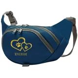 Tierisch-tolle Geschenke Hundesport Bauchtasche Leckerlie-Tasche mit 2 Herzen, 2 Pfoten und Wunschnamen personalisiert | Hundetraining | Leckerlie Beutel (Blau/Gold)