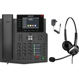 GEQUDIO GX5+ IP-Telefon Set mit Netzteil & Headset - Schwarz