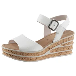 Sandalette GABOR, Damen, Gr. 44, weiß, Kalbsleder, unifarben, klassisch, Schuhe, Sommerschuh, Sandale, Keilabsatz, mit besonderer Absatzgestaltung