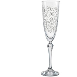 Crystalex Sektglas Leaves Clear 200 ml 6er Set, Kristallglas, Kristallglas, Pantografie weiß