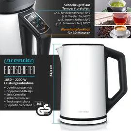 Arendo Frühstücksset, 1,5L Wasserkocher, Langschlitz Toaster 4-Scheiben, Weiß