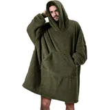 Kapuzendecke Für Erwachsene, Fleecedecke Mit Ärmeln Für Damen Und Herren, Kapuzendecke Mit Ärmeln, Tragbare Taschen, Winter-tv-sofadecke, 95 X 85 Cm, Armeegrün