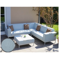 Alu-Garten-Garnitur MCW-C47, Sofa, Outdoor Stoff/Textil ~ blau mit Ablage, Kissen braun