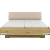 Musterring Holzbett MUSTERRING "Savona, Bettgestell, Bettrahmen, teilmassiv Bianco-Eiche", beige, B:180cm L:190cm, Betten, Bettgestell, Kopfteil Kunstleder Champagner, Details in Chrom, verschiedene Größen
