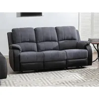 Vente-unique-Relaxsofa 3-Sitzer - Microfaser & Kunstleder - Grau & Schwarz - Brody