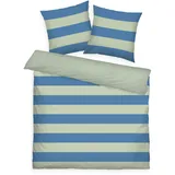 Tom Tailor Renforcé-Bettwäsche, 2*80x80 cm + 200x220 cm, 100% Baumwolle/ Renforcé, mit Wendemotiv und farbigem Reißverschluss, BOLD STRIPES Grün, Blau (Green Leaf & Cool Blue)