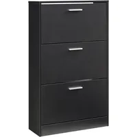 [en.casa] Schuhschrank Sykkylven 103x60x24 cm mit 3 Klappen Schwarz