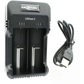 Ansmann Lithium 2 Ladegerät für 1-2 Li-Ion Akku 3,6V, 3,7V mit LED-Ladestatusanzeigen, schwarz