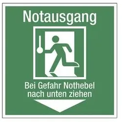 LimarLite Rettungszeichen »Notausgang - Bei Gefahr Nothebel nach unten ziehen« 20 x 20 cm, 20x20 cm