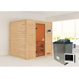 Karibu Sauna Adelina - 38 mm Bronzierte Ganzglastür Ohne Dachkranz 9 kW Ofen inkl. Steuergerät