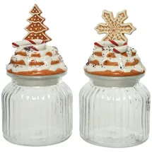 Kaemingk Glasdose mit Keramikdeckel 21cm x 1 Stück Sortiert Plätzchendose Vorratsglas Tanne Schneeflocke klar