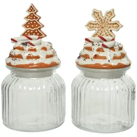 Kaemingk Glasdose mit Keramikdeckel 21cm x 1 Stück Sortiert Plätzchendose Vorratsglas Tanne Schneeflocke klar