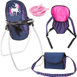 Bayer Puppenzubehör-Set Puppenhochstuhl/Puppentrage Blau/Rosa 63654AB