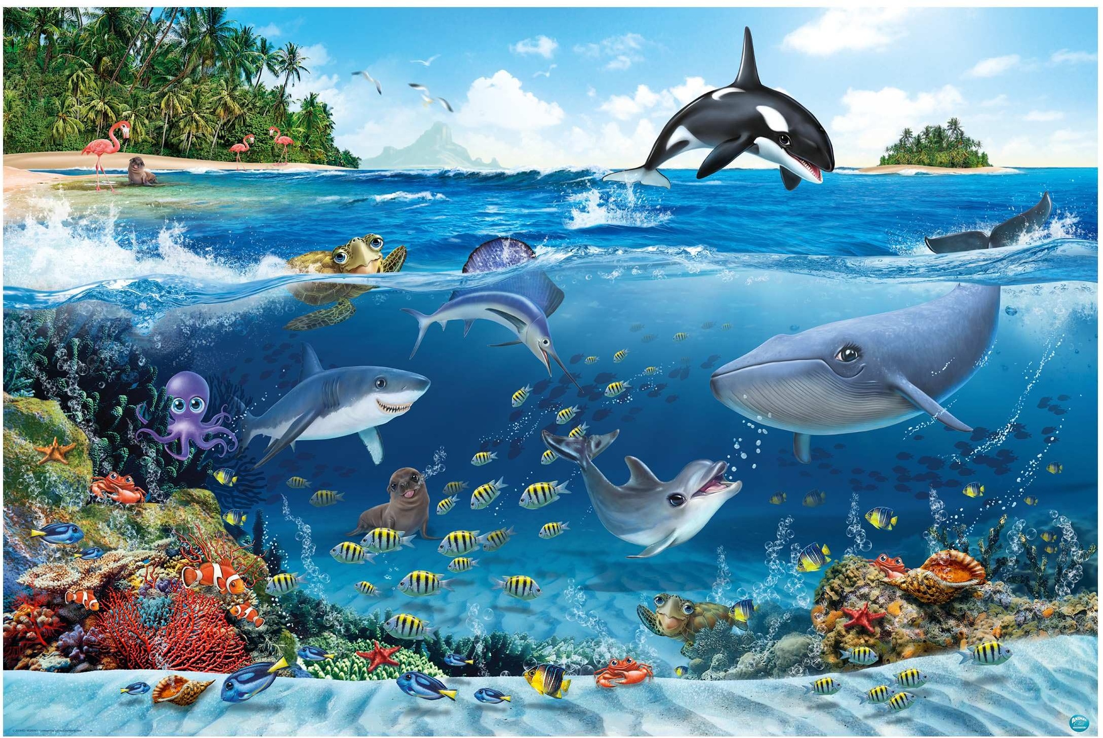 Bilderwelten Fototapete Kinderzimmer Unterwasserwelt mit Tieren 190 x 288 cm Vlies-Tapete XXL Smart Wandtapete Wanddekoration Kindertapete