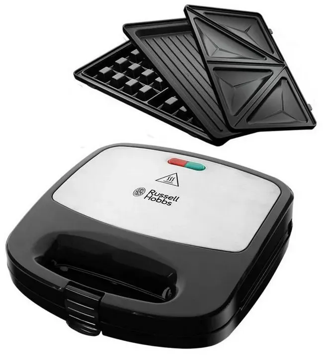 RUSSELL HOBBS 3-in-1-Sandwichmaker Fiesta 3 in 1 Deep Fill 24540-56 Waffeleisen Grill, 750 W, Sandwichtoaster, Waffeleisen und Kontaktgrill in einem schwarz|silberfarben