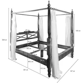 Massivmoebel24 Himmelbett Akazie 140x200x224 nougat lackiert
