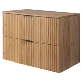 3e 3xe living.com Badezimmerschrank, Eiche Craft mit schwarzer Griff/mit oberer Platte, 80 x 57 x 46 cm