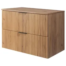 3e 3xe living.com Badezimmerschrank, Eiche Craft mit schwarzer Griff/mit oberer Platte, 80 x 57 x 46 cm
