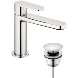 pianura Aora Waschtisch-Einhebelmischer, wassersparend inkl. Pop Up Ablaufventil, Badarmaturen, chrom