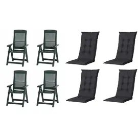 PROGARDEN Tampa Klappsessel 60 x 61 x 109 cm grün 4 St. inkl. 4 x Auflagen schwarz