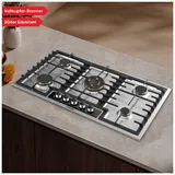 Gaskochfeld 5 flammig, Gaskochfeld 90 cm, Vollkupfer-Brenner, 304 Edelstahlgehäuse, Wok-Dreifachbrenner , LPG/NG, Automatische Sicherheitsabschaltung - Silber